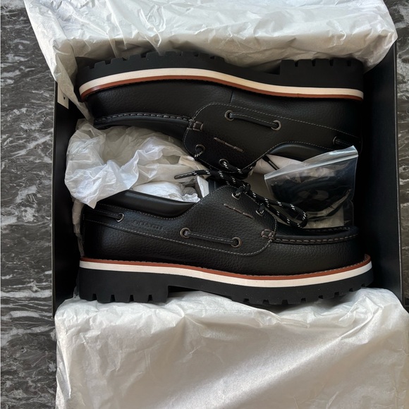 Coach Men’s Size 8.5 Benson Black Leather Boat Shoes - Picture 10 of 12